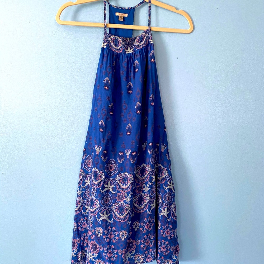 T back blue boho sundress sz S
